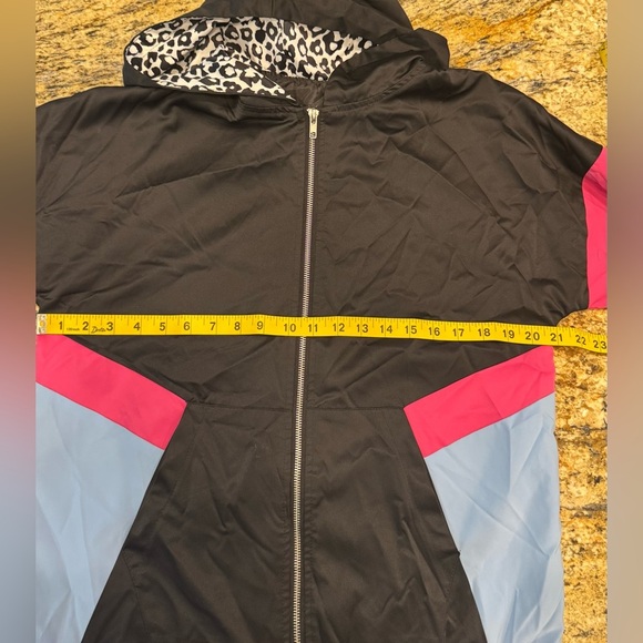 Black Leopard Color Block Full Zip Hooded Jacket women’s Size Medium - Picture 7 of 8